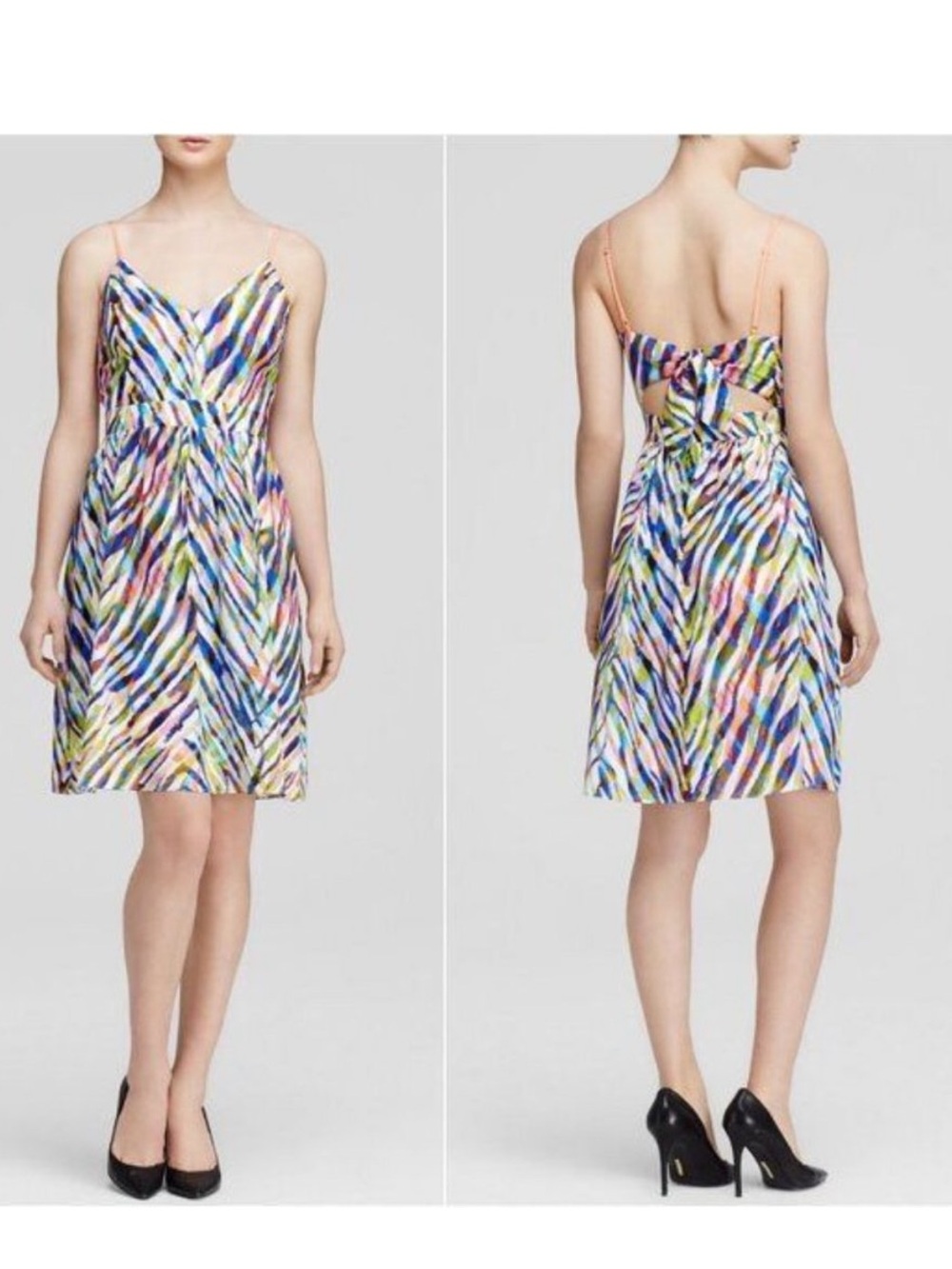 Trina Turk Multicolor‎ Gypsum Print Fit & Flare A Line 100% Silk Mini Women Sz 4
